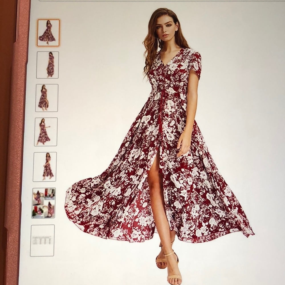 Button up Split Floral Print Flowy Maxi Dress